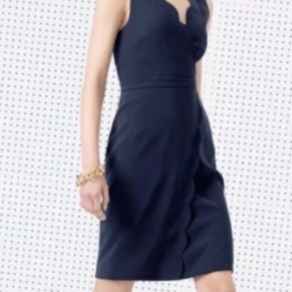 J Crew Navy Blue Scalloped Trim Dress